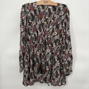 Free People Dress Womens Large Mini Tunic Stealing Fire Printed Boho Bohemian 3G